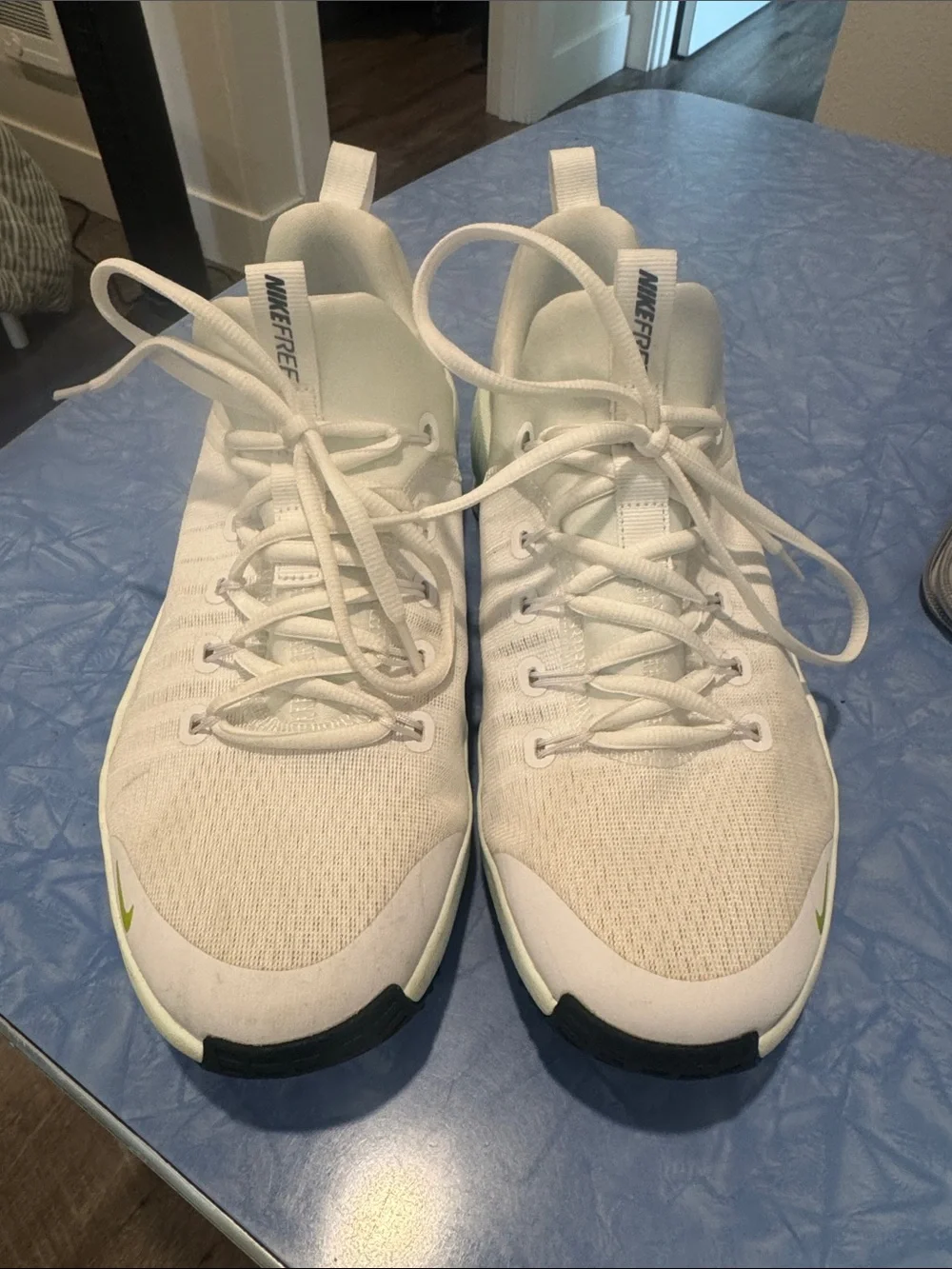 Nike Kids White Sneakers with Lime Swoosh